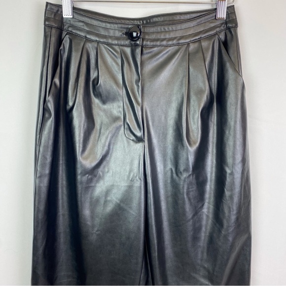 Princess Polly Love Club Black Faux Vegan Leather Straight Pants Pleated Waist - Picture 5 of 16